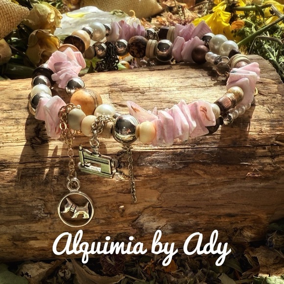 Layered wrap around beaded rustic pink quartz